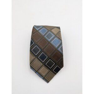 Axcess Men's Tie Green Brown Blue Print 100% Silk Necktie